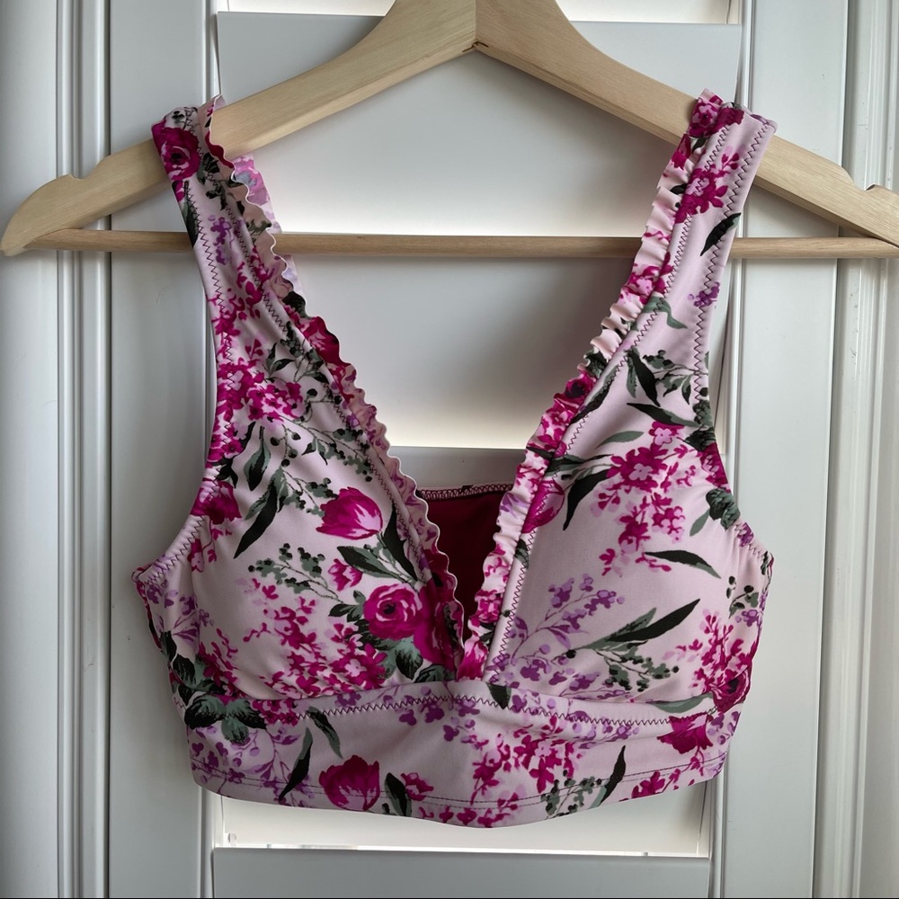 Longline Floral Plunge Bikini Top